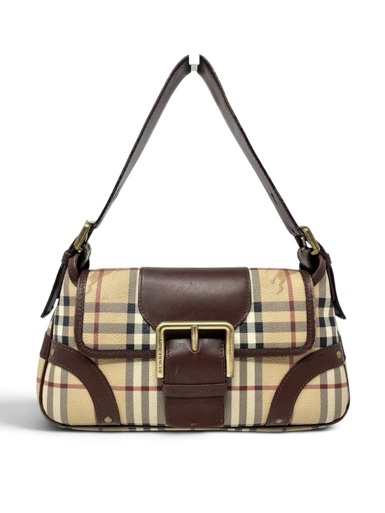 Burberry Handbags - Vintage Vtg Burberry Y2K Haymarket Check Mini Shoulder Bag Beige Brown Leather